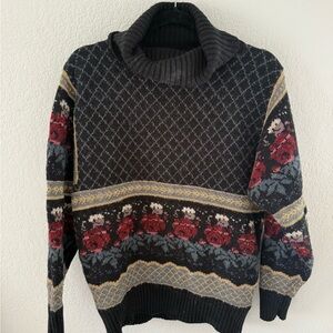 Vintage rose  Black and Red Patterned Sweater